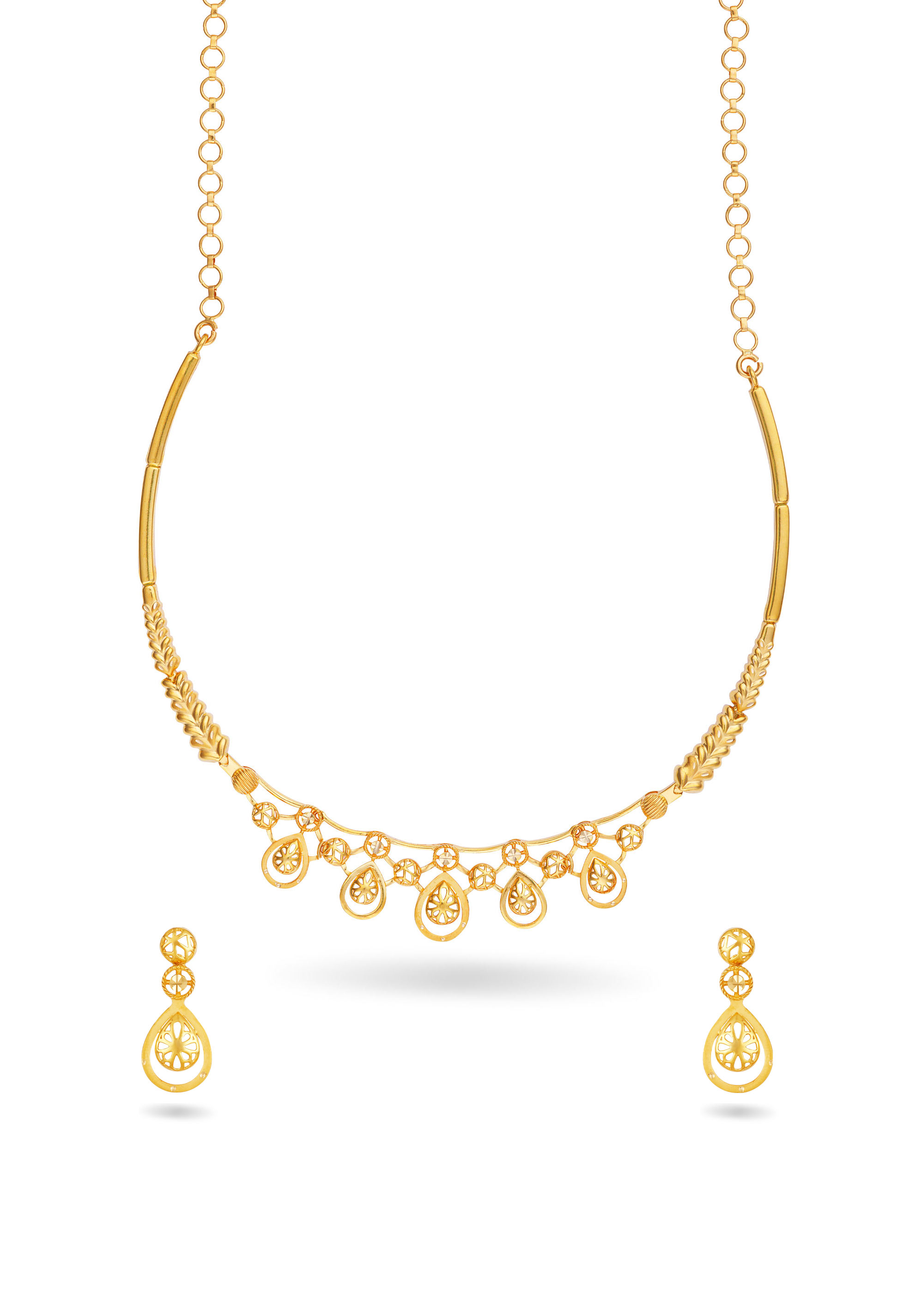 Leaf and Pear Shape Matte Casting Necklace Set