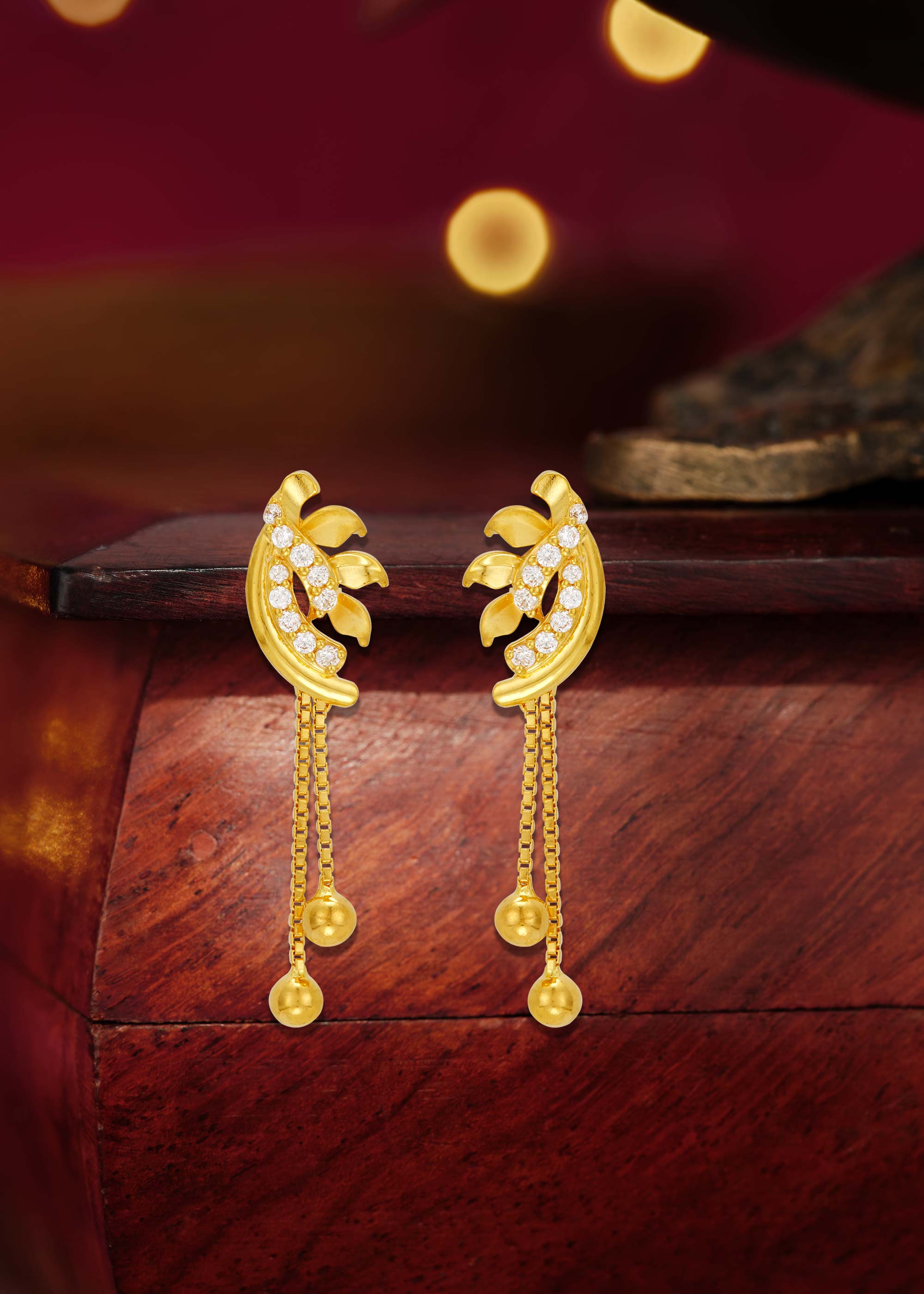 Stone-Studded Leaf Earrings