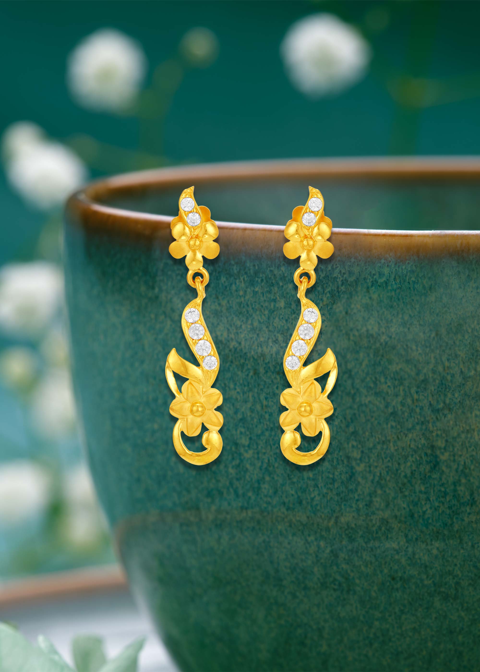 Floral Fantasy 22K Gold Gemstone Hanging Earring