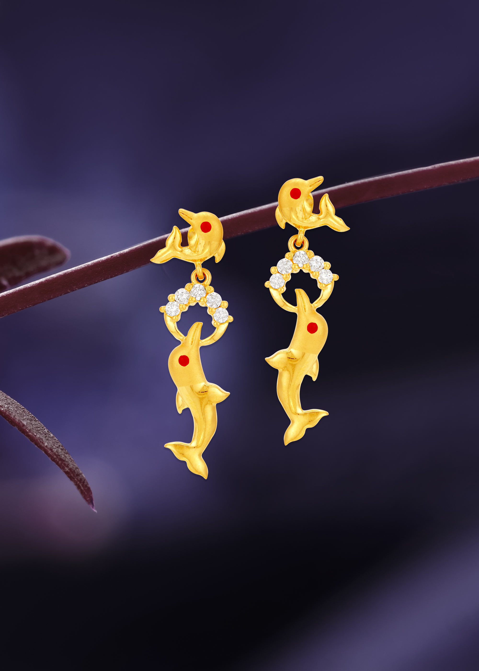 Dolphin Delight 22K Gold Gemstone Hanging Earring