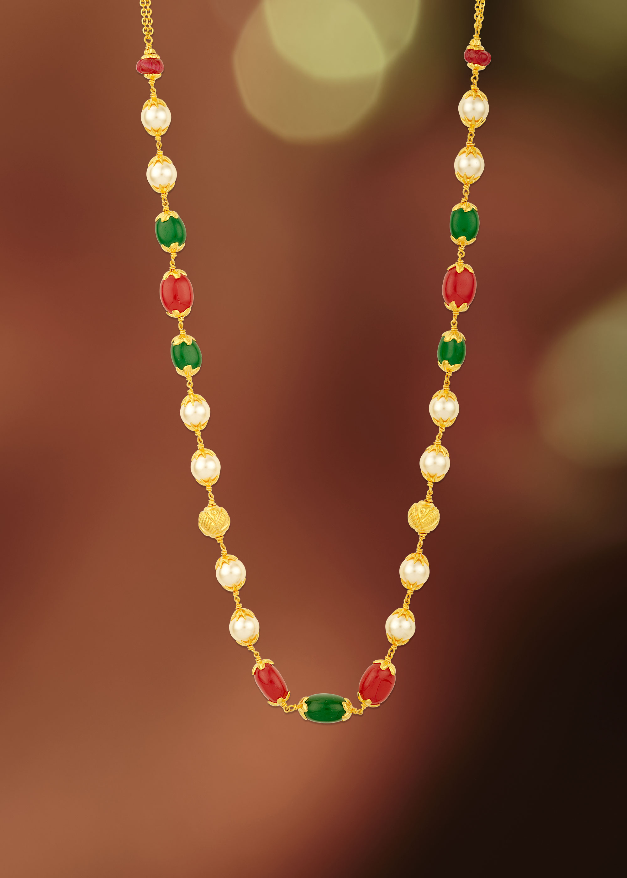 Handcrafted Ruby and Emerald Chain