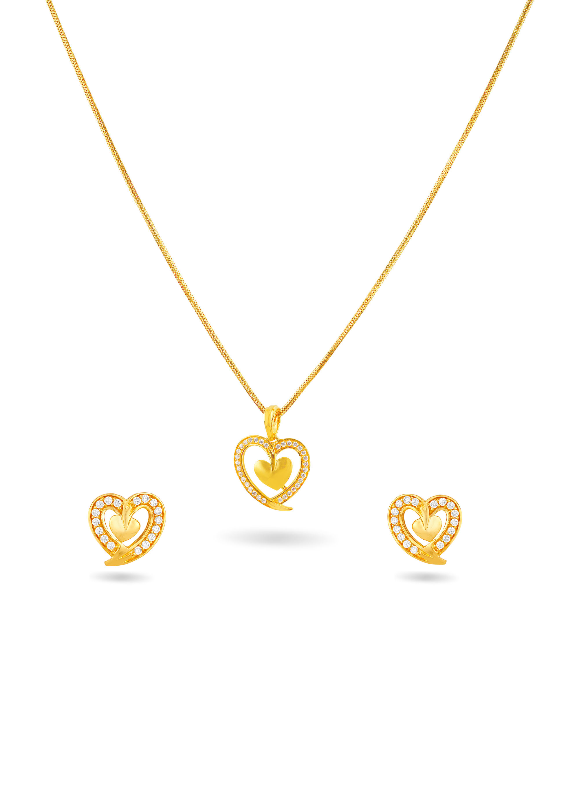 Stone Heart Pendant Necklace Set