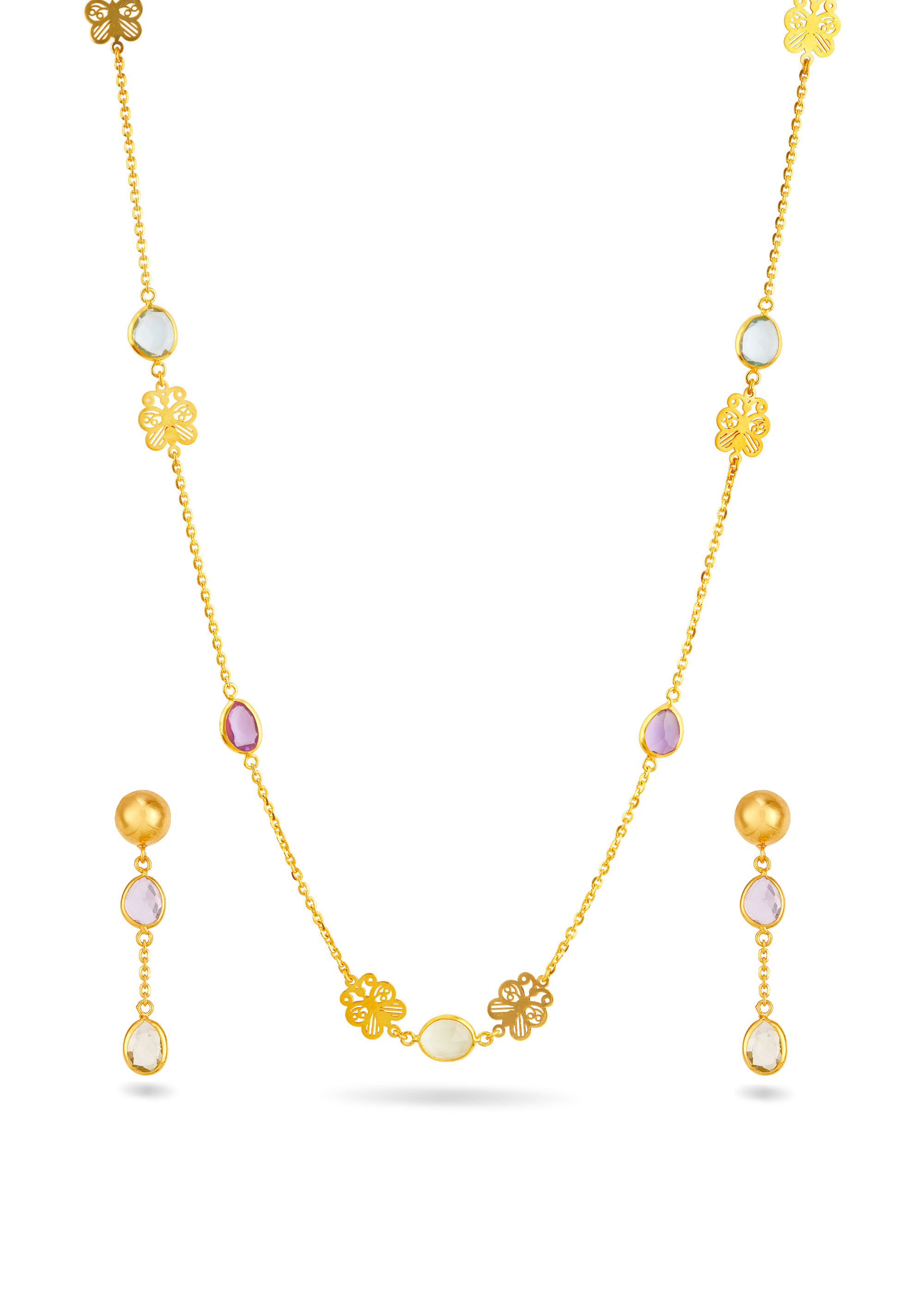 Butterfly and Multi-Stone Necklace Set