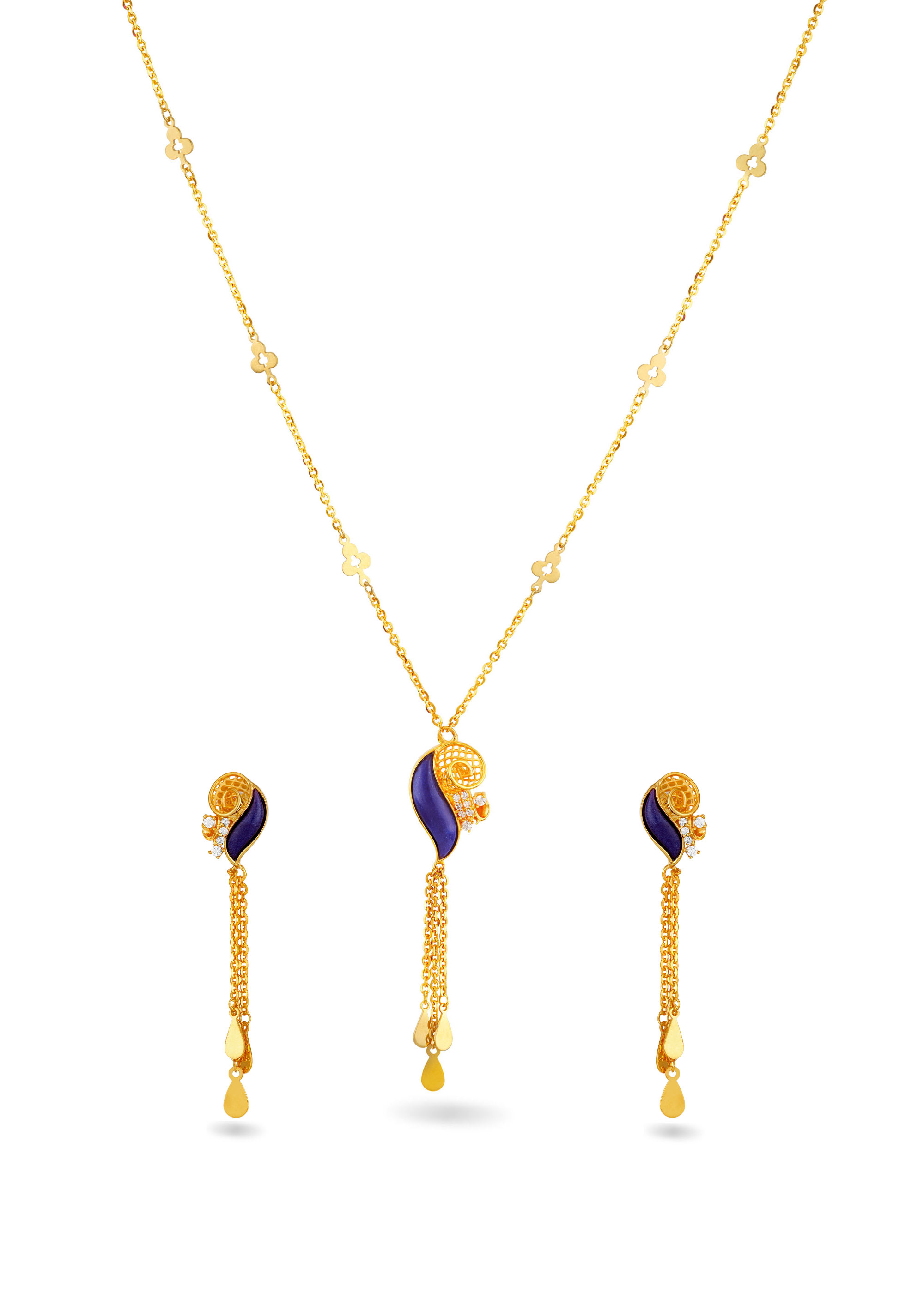 Violet Flower Enamel Necklace Set