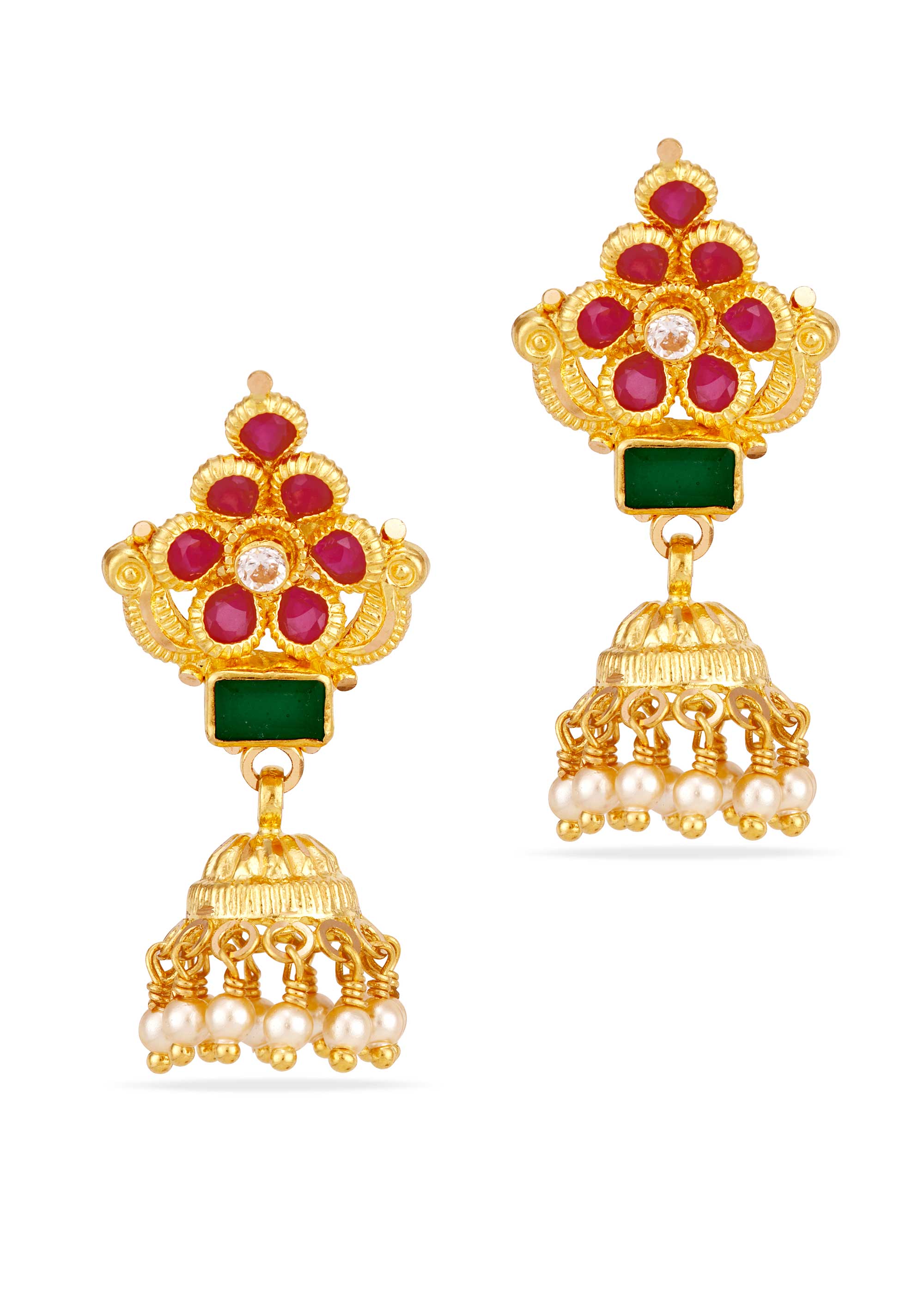 Heritage Glow Ruby Emerald Jhumki Earrings