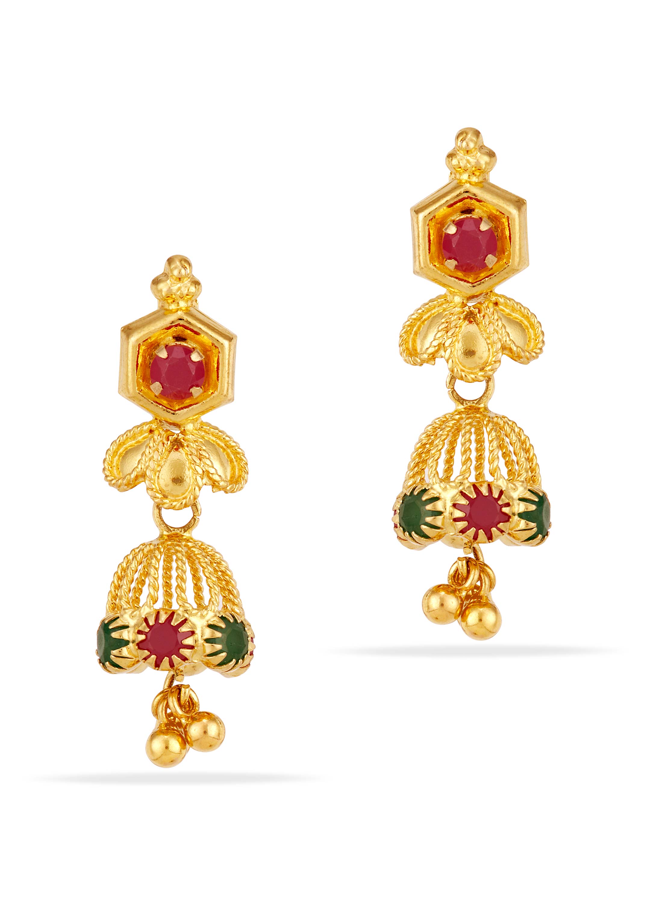 Triangle Ruby Emerald Baby Jhumki Earrings