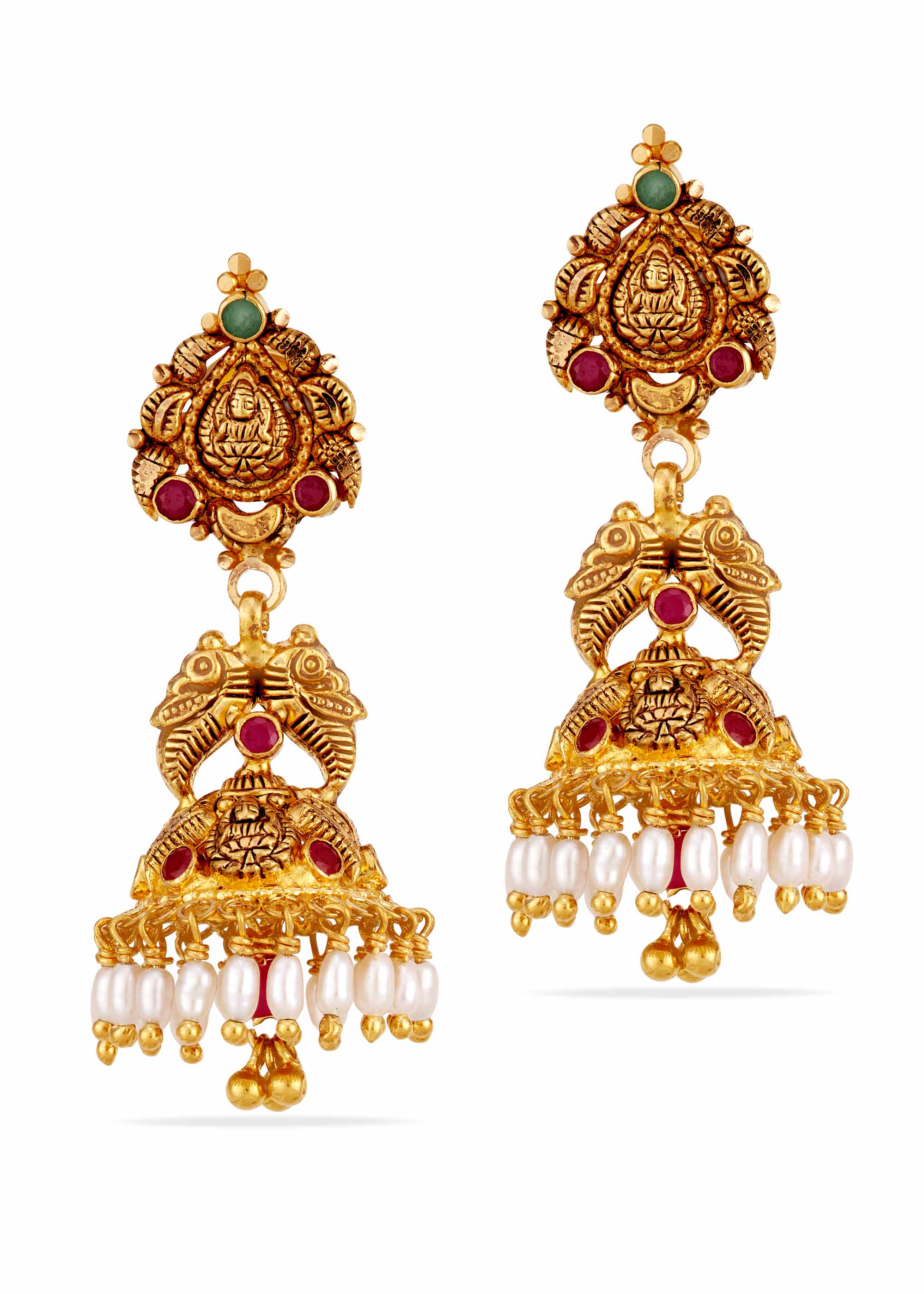 Black Polish Lakshmi Jhumki with Ruby Emerald Stones
