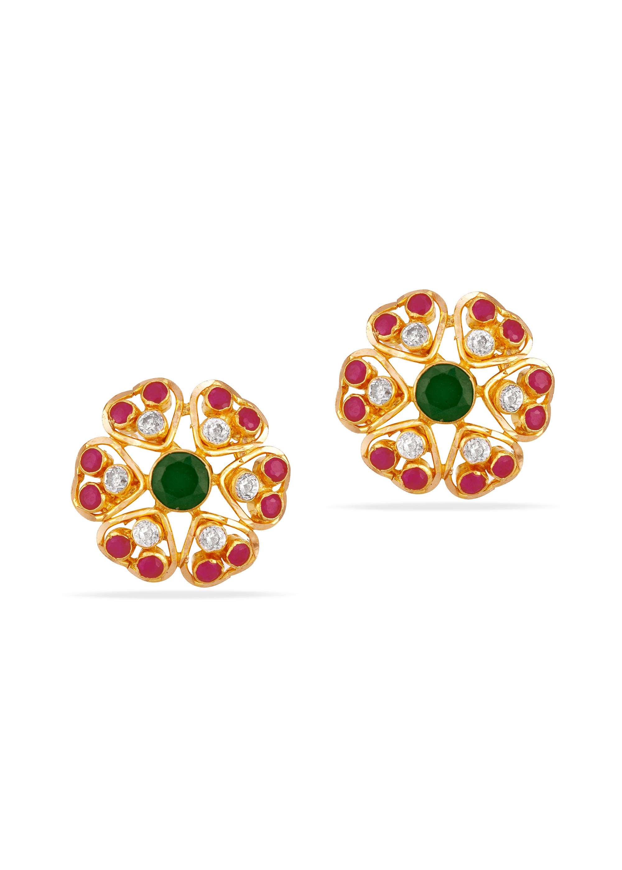 Ruby Emerald Heart Shaped Stud Earrings
