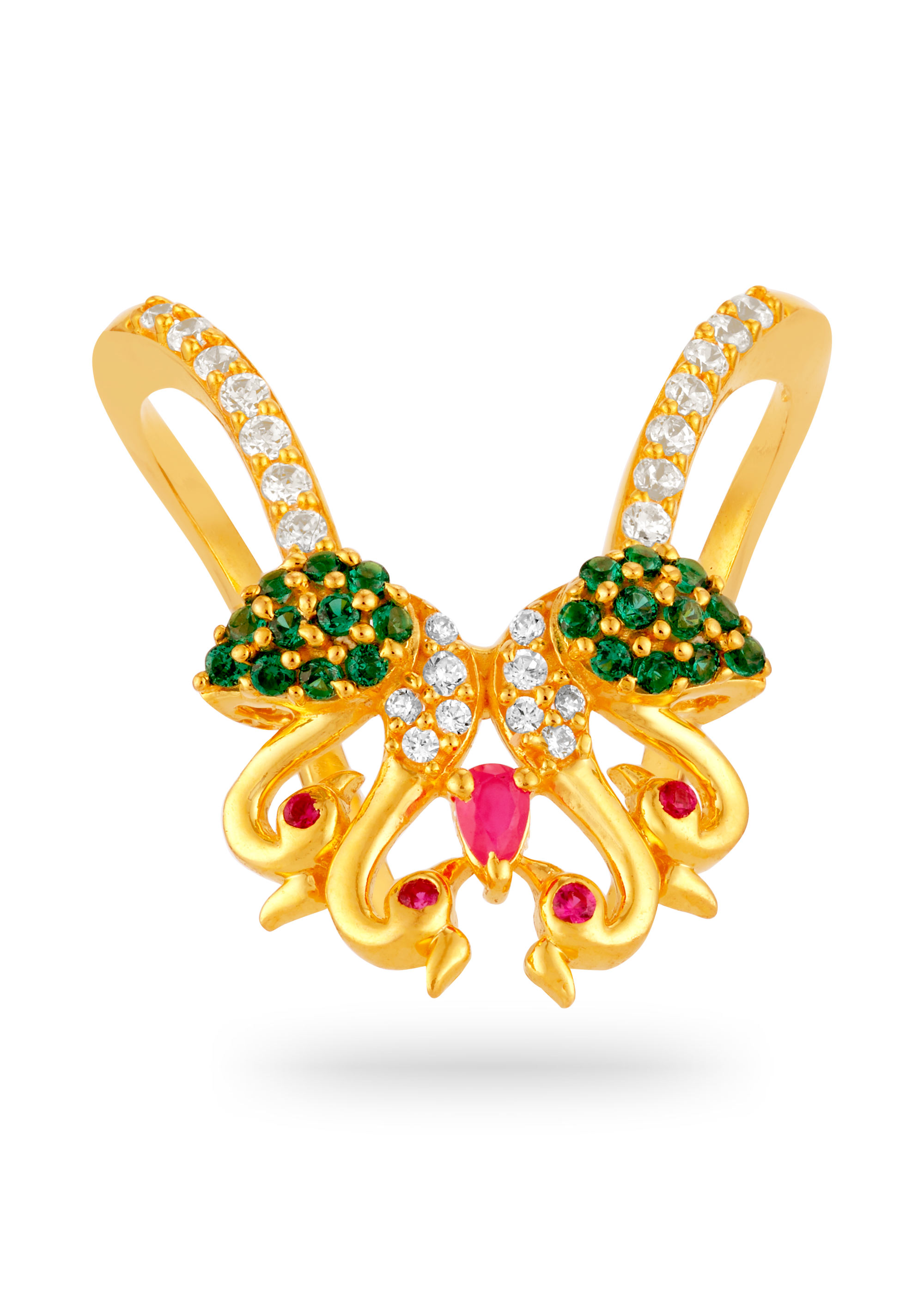 Vibrant Elegance Vanki Model Ring with Ruby, Emerald & Zircon