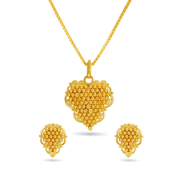 Triangular Cluster Gold Ball Pendant and Earring Set