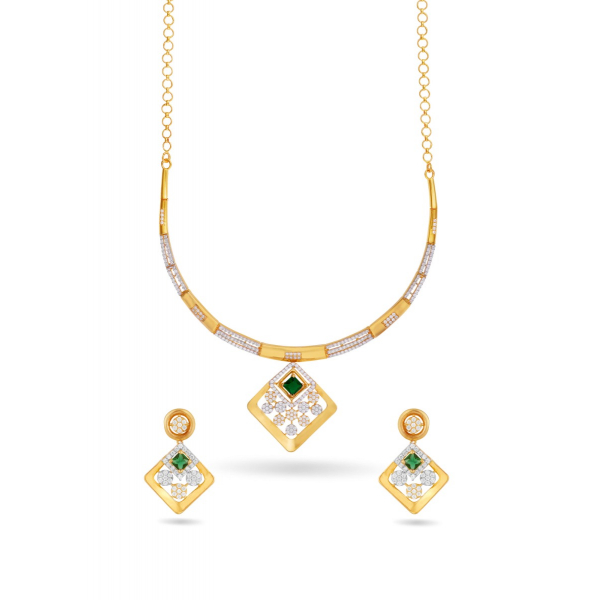 Green and Zircon Embossed Floral Neckwear Set