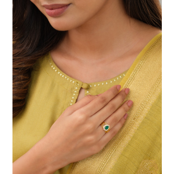 Emerald and Zircon Party Glam Ring for Women