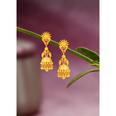 Hollow Parrot Model Jhumka with Tower Attachment