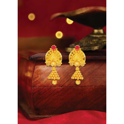 Triangular Tower 22K Gold Hanging Earring