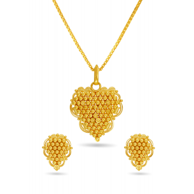 Triangular Cluster Gold Ball Pendant and Earring Set