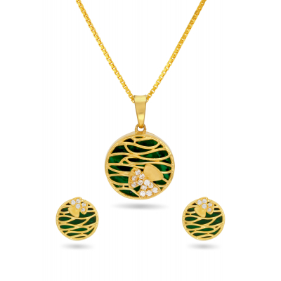 Floral Stone Pendant and Earring Set