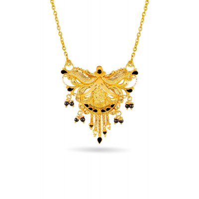 Lakshmi Black Bead Pendant with Enamel & Double Hook