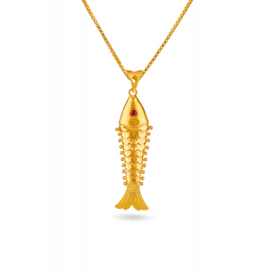 Red Stone Semi-Handmade Fish Pendant
