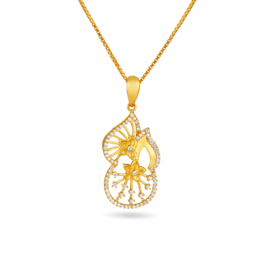 Dual Floral Design Pendant with Stones