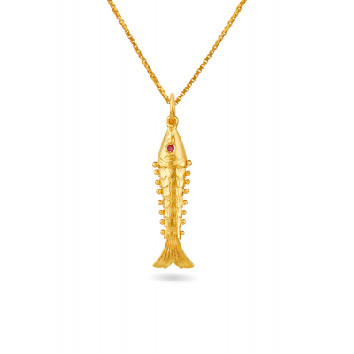 Semi-Handmade Fish-Inspired Pendant with Red Stone
