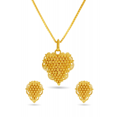 Triangular Cluster Gold Ball Pendant and Earring Set