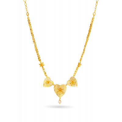 Elegant Heart & Floral Design Necklace with Pearl Drop