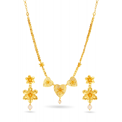 Elegant Heart & Floral Design Necklace with Pearl Drop