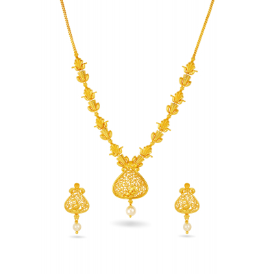 Fusion of Elegance Intricate Necklace Set with Pearl Drop