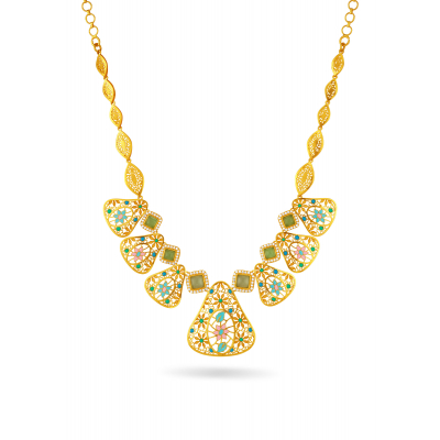 Intricate Enamel-Stamped Necklace Set