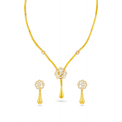 Baguette Stones with Gold Dangling Necklace