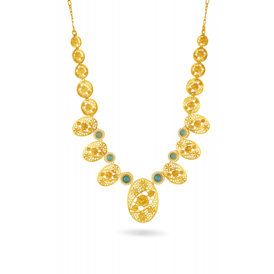 Color Stone Linked Stamped Necklace