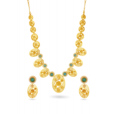 Color Stone Linked Stamped Necklace