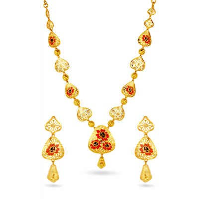 Elegant Enamel-Stamped Necklace Set