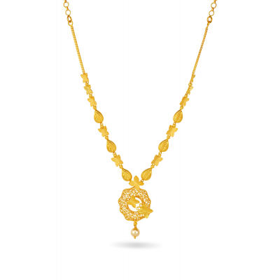 Intricate Butterfly Nest Stamping with Pearl Drop Necklace Set