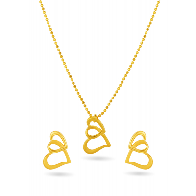 Double Heart Pendant Necklace Set