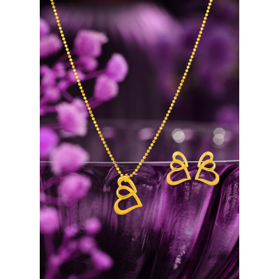 Double Heart Pendant Necklace Set