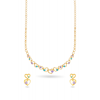 Heart Pattern Enamel Necklace Set