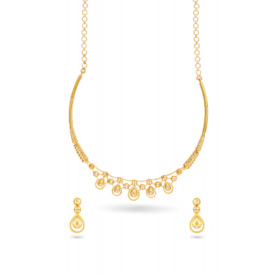 Leaf and Pear Shape Matte Casting Necklace Set