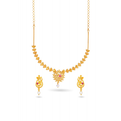 Meenakari and Stamping Pearl Drop Necklace Set