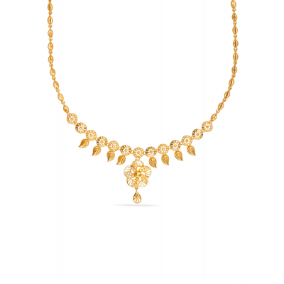 Leaf and Pear Motif Plain Casting Necklace
