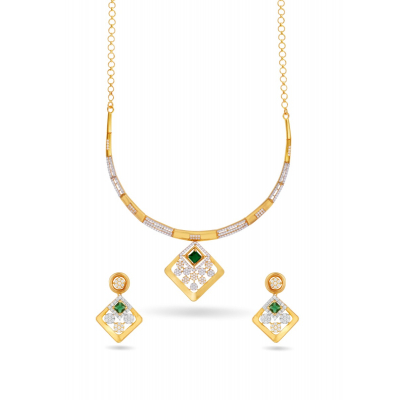 Green and Zircon Embossed Floral Neckwear Set