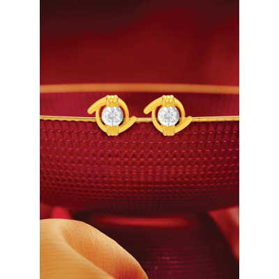 Zircon-Studded Simple 22K Gold Elegance Earring