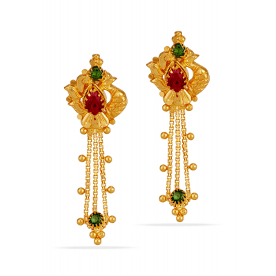 Stone Trail Ruby Emerald Chain Earrings