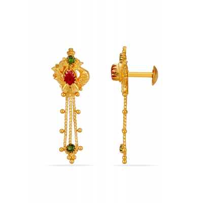 Stone Trail Ruby Emerald Chain Earrings