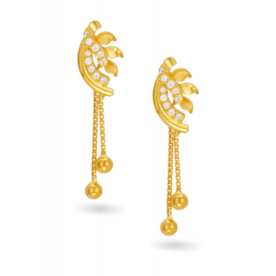 Stone-Studded Leaf Earrings