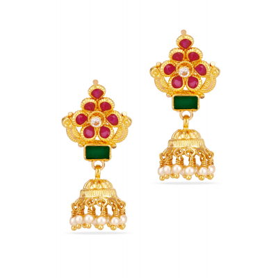 Heritage Glow Ruby Emerald Jhumki Earrings