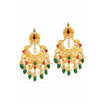 Emerald Drop Ruby Accented Crescent Earrings