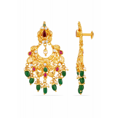 Emerald Drop Ruby Accented Crescent Earrings
