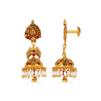 Black Polish Lakshmi Jhumki with Ruby Emerald Stones