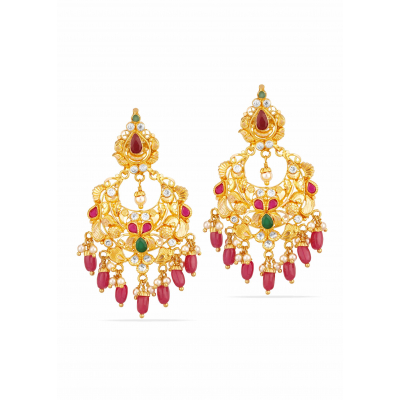 Ruby Drop Emerald Accented Crescent Earrings